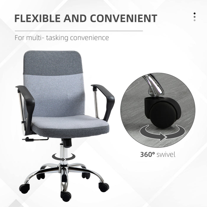 Ergonomic Swivel Chair in Grey Linen Fabric - Adjustable Office, Computer, and Study Chair with Wheels - Ideal for Comfortable Seating & Home Office Ergonomics