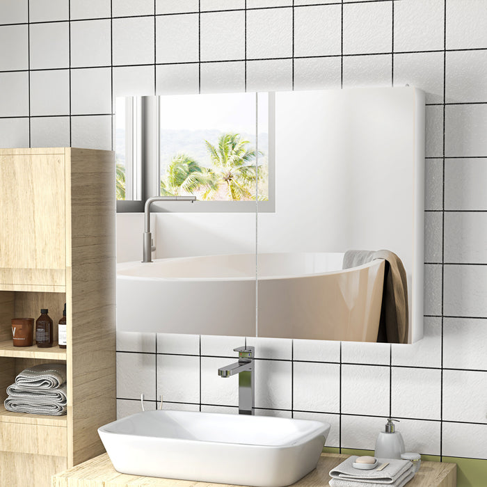Bathroom Illuminated Mirror Cabinet - White Storage Cupboard with USB Charging & Adjustable Shelf - Ideal for Organizing & Enhancing Small Bath Spaces