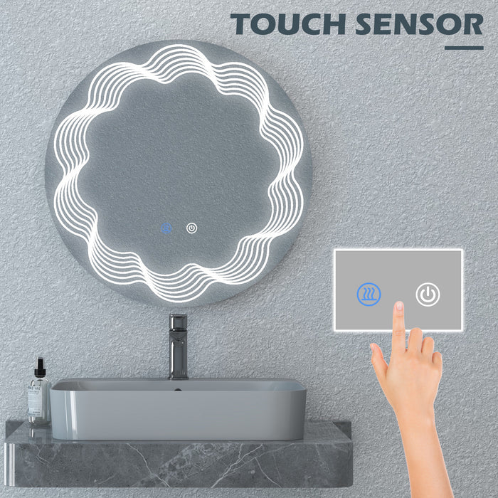 Illuminated LED Bathroom Mirror - 60cm Round Vanity Mirror with Dimmable Light, 3 Color Modes, Smart Touch & Anti-Fog Features - Ideal for Wall Mounting and Bathroom Decor