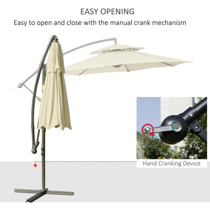 Garden Banana Parasol Cantilever Umbrella, 2.7m - Double-Tier Canopy with Crank Handle and Cross Base - Perfect for Outdoor Patio Sun Shade, Beige