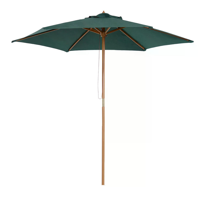 Garden Patio Parasol Umbrella - 2.5m Wooden Frame and Dark Green Canopy - Ideal Sun Shade for Outdoor Leisure and Entertaining