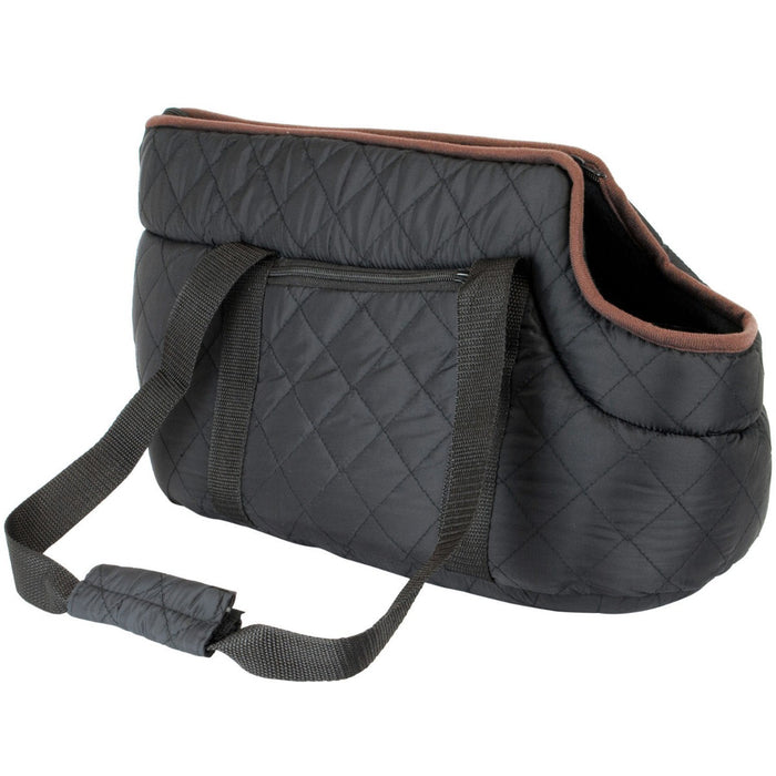 Deluxe Black Quilted Dog & Cat Travel Bag - Comfortable Soft-Sided Pet Tote with Shoulder Strap - Ideal for Small Animal Transport and Cozy Mobile Home