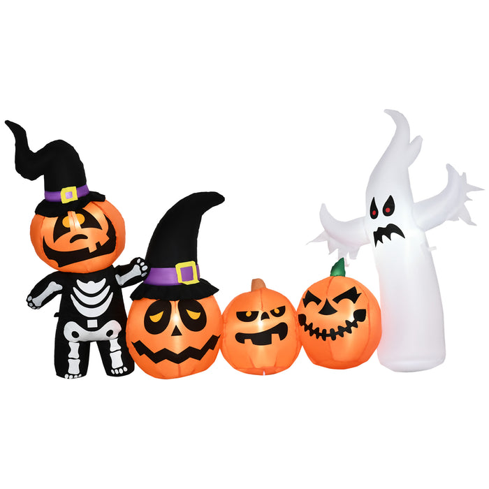 8.5ft Inflatable Halloween Decoration with Skeleton, Pumpkin Ghost & White Ghost - LED-Lit Blow-Up Outdoor Display with Three Pumpkins - Fast Next Day Delivery for Last-Minute Festive Decor