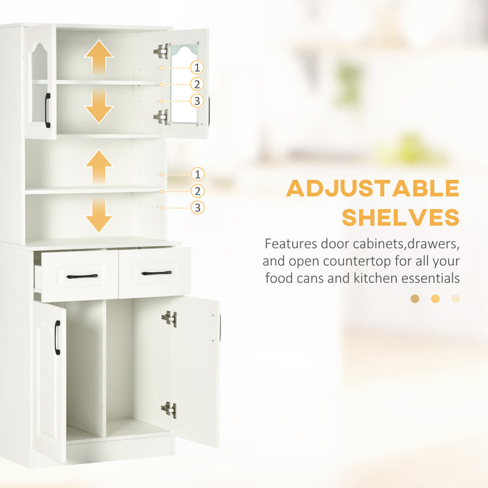 Freestanding White Kitchen Cupboard - Adjustable Shelf Storage Cabinet with Drawers and Counter - Space Organizer for Living or Dining Room