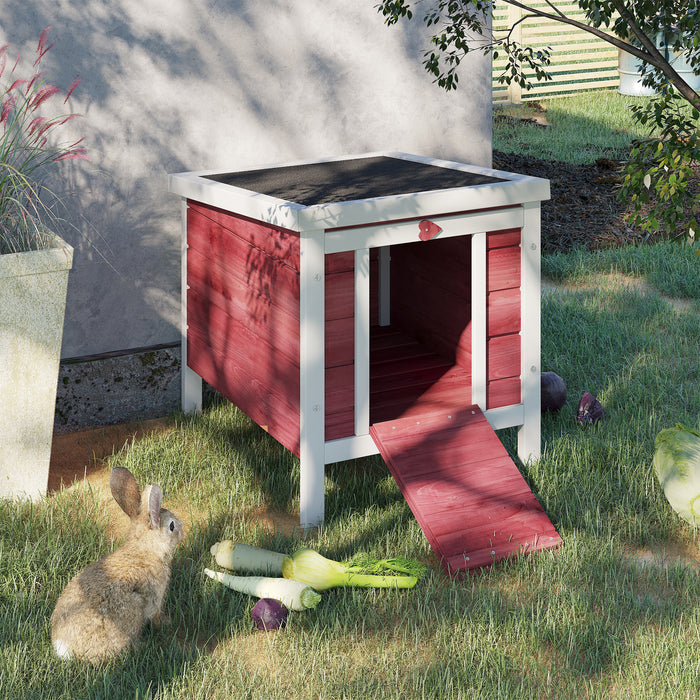 Deluxe Wooden Rabbit Hutch - Spacious 51x42x43cm Pet Shelter with Red Finish - Ideal Home for Small Animals