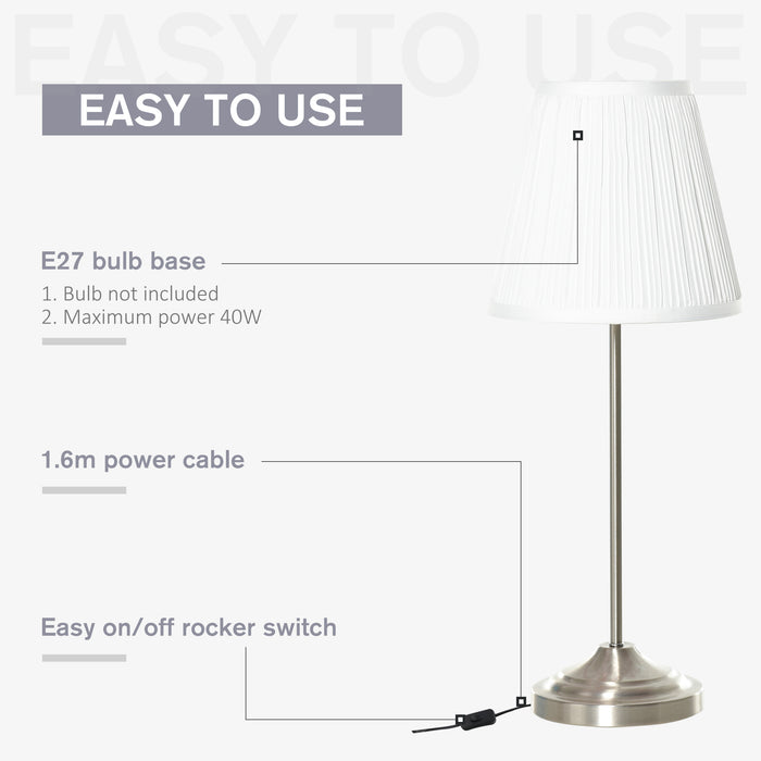 Modern Pleated Fabric Table Lamp - Elegant Metal Base Home Accent Lighting - Ideal for Living Room, Bedroom, or Office Decor
