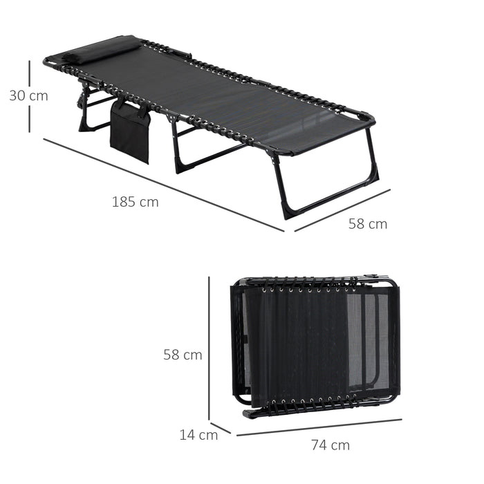 Folding Camping Bed Cot with Side Pocket - 5-Position Adjustable Reclining Sun Lounger - Ideal for Patio, Garden & Outdoor Relaxation