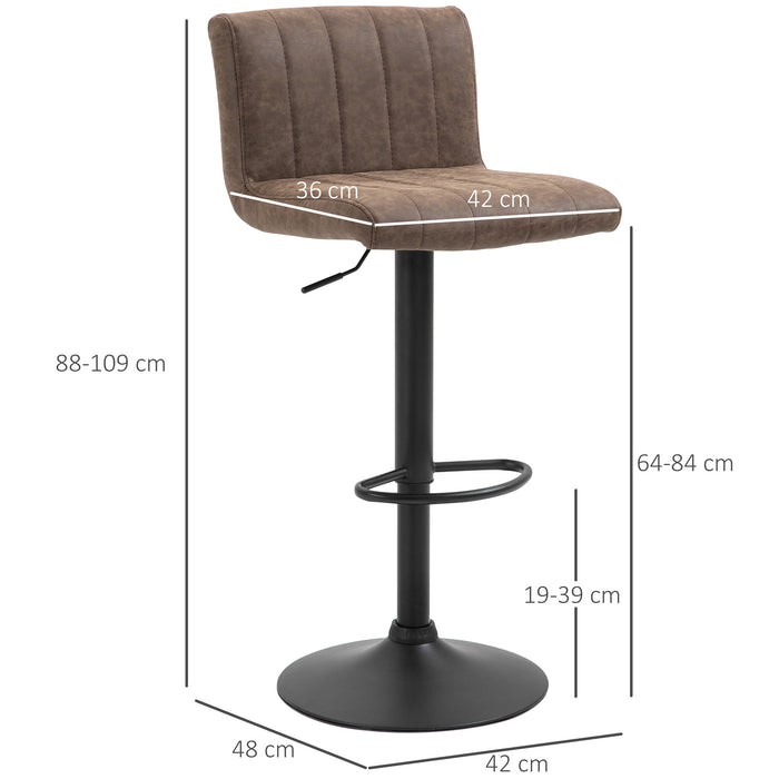 Adjustable Height Swivel Gas Lift Barstools - Set of 2, PU Leather, Footrest, Brown - Ideal for Home Bar or Kitchen Counter Seating