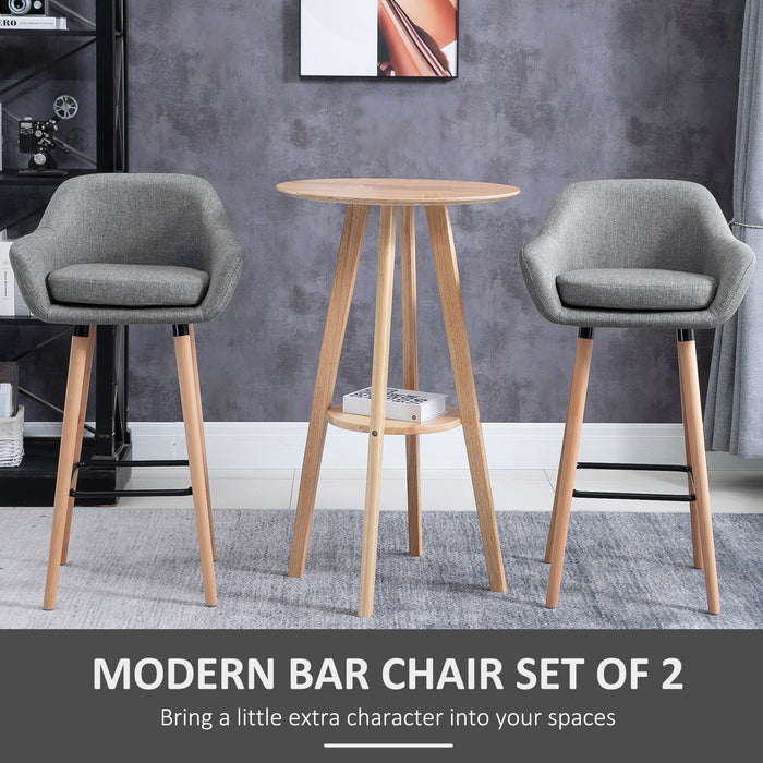 Modern Upholstered Bar Chairs, Set of 2 - Metal Frame with Solid Wood Legs, Grey Fabric - Stylish Seating for Living and Dining Spaces