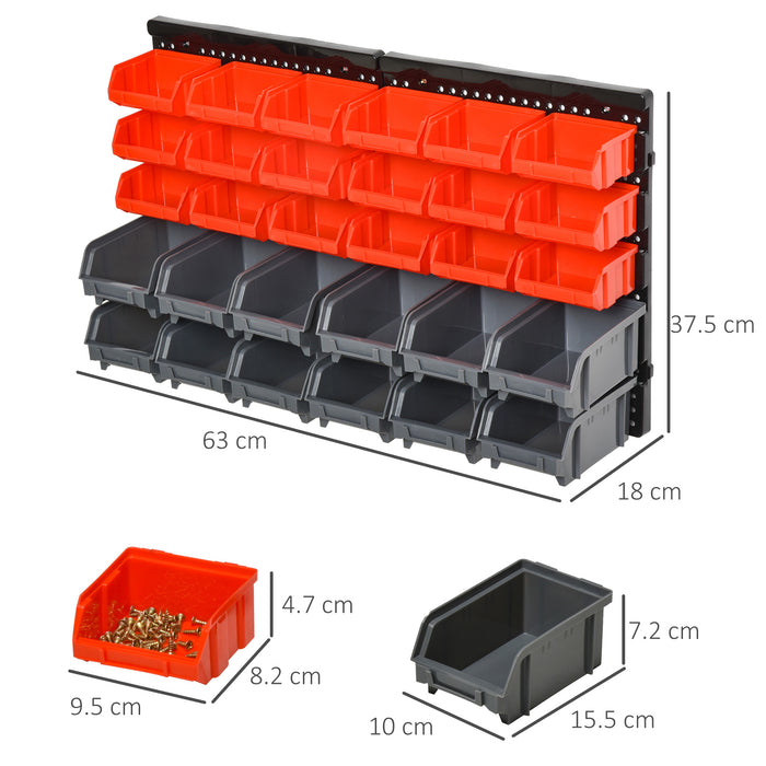 30-Slot PP Wall Organizer for Tools and Hardware - Versatile Red/Grey Storage Solution - Ideal for Workshop Organization and Clutter Reduction