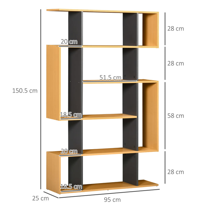5-Tier Modern Bookcase with 13 Open Shelves - Freestanding Decorative Storage for Home Office, Study - Natural Wood Look for Organized Spaces