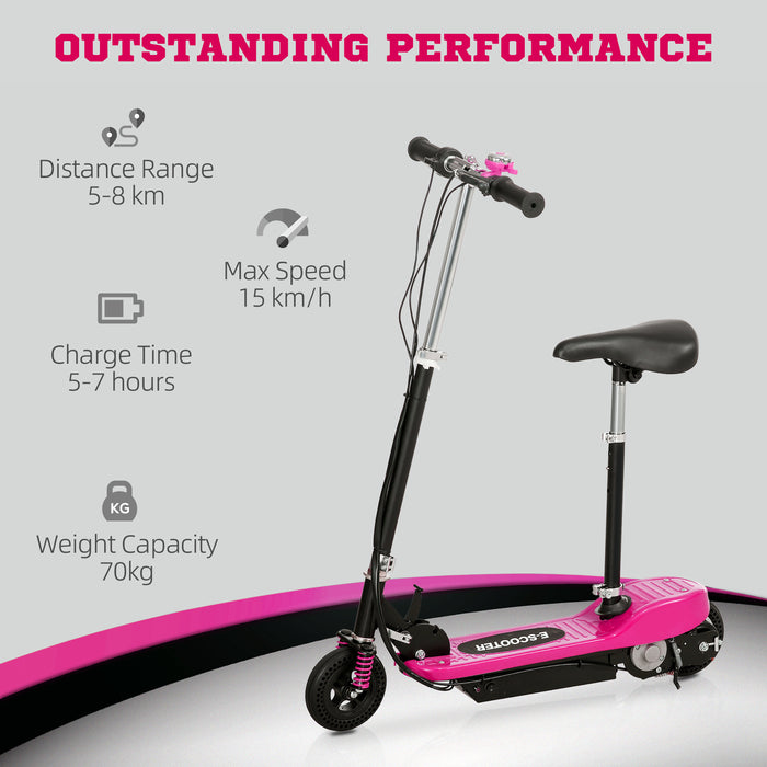 Steel Electric Scooter - Folding E-Scooter with Bell, 15km/h Max Speed, Pink - Ideal for Kids Aged 4-14