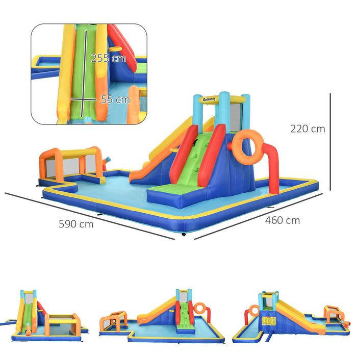 6-in-1 Kids' Bouncy Castle - Slide, Pool, Climbing Wall, Water Cannon, Basketball Hoop & Football Goal - Outdoor Fun for Ages 3-8
