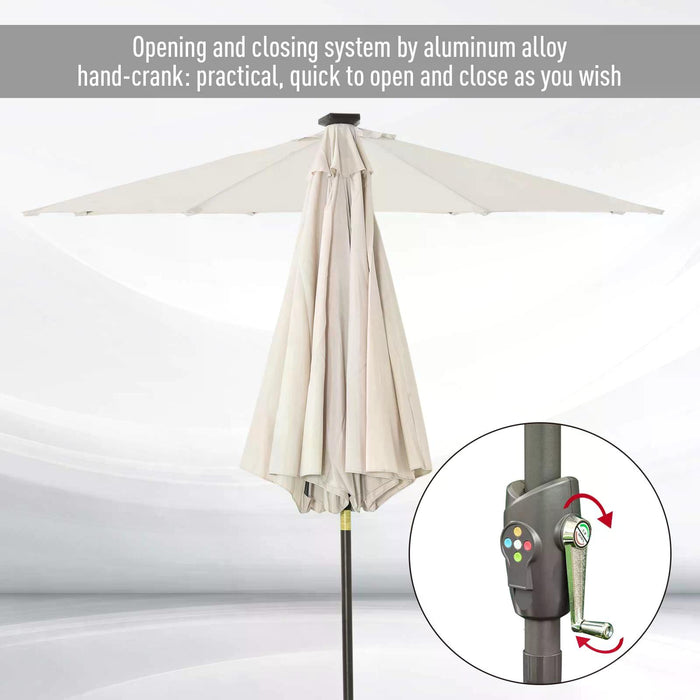 24 LED Light Outdoor Parasol - Tilt & Manual Crank Sun Shade Umbrella for Patio, Garden, Club Events - Ideal for Parties and Outdoor Comfort