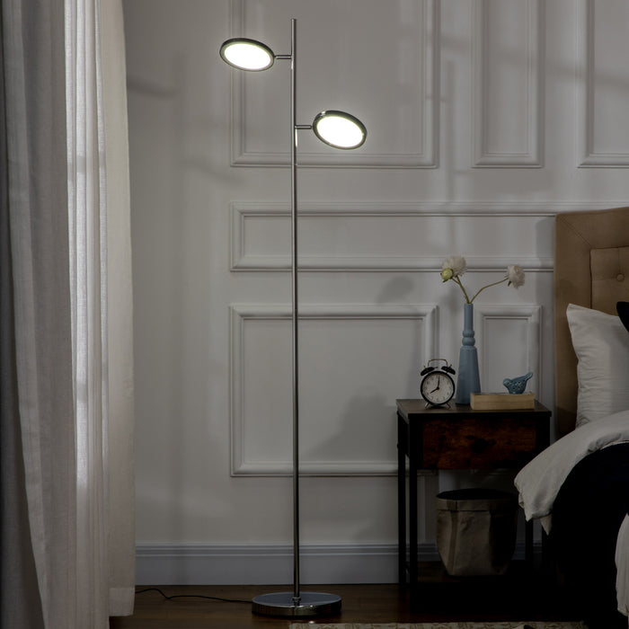 Chrome LED Floor Lamp with Dual Adjustable Heads - Modern Standing Light for Living Room - 25x25x165cm Bright Illumination Fixture