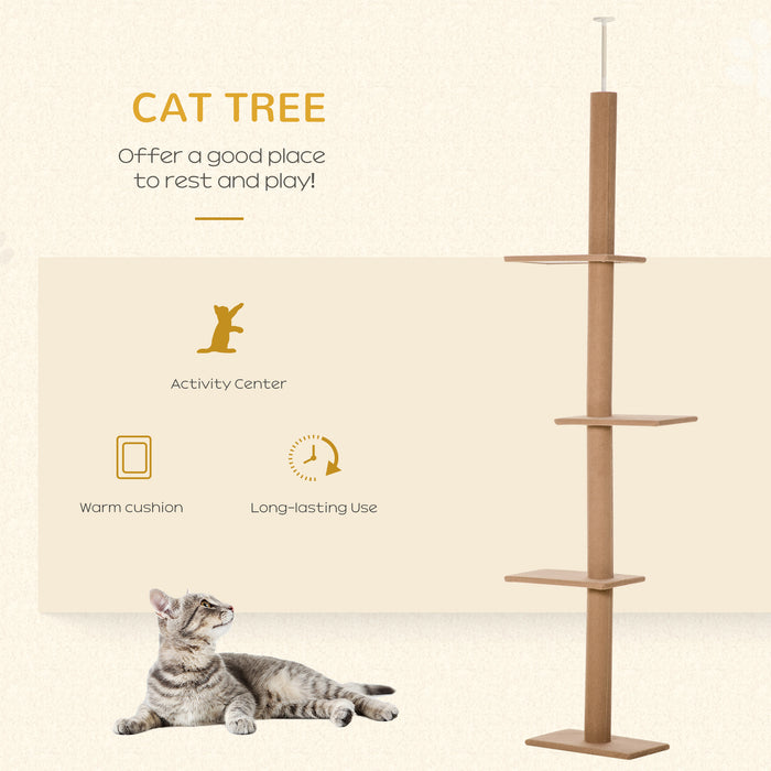 260cm Multi-Level Floor To Ceiling Cat Tree - Flannel-Covered Perches, Sleep & Play Tower for Kittens - Pet-Friendly Indoor Activity Structure