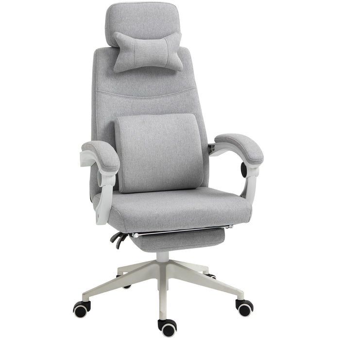Adjustable Swivel Home Office Chair with Manual Footrest - Ergonomic Recliner Seat with Padding, Armrests, and 2 Pillows in Modern Grey - Ideal for Comfortable Working and Relaxation