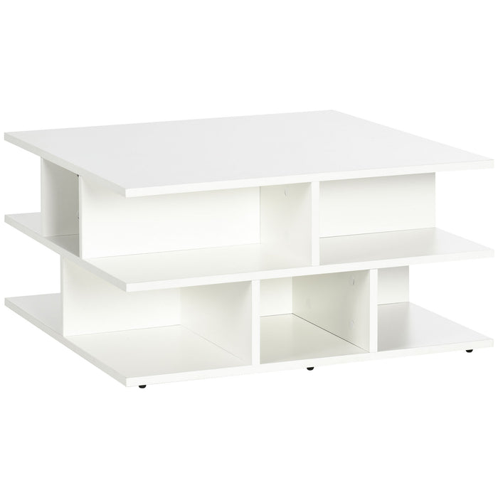 Modern White Square Coffee Table - Cocktail Centerpiece with Ample Storage, 70cm - Ideal for Living Room Organization and Style
