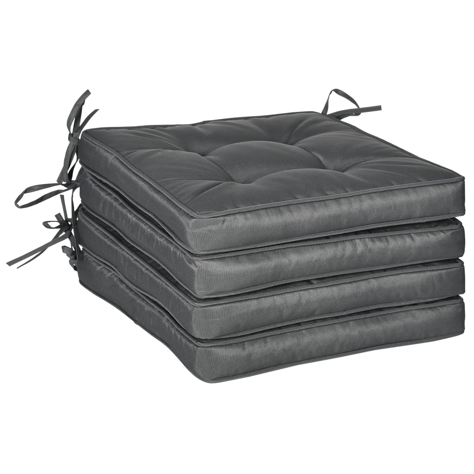 Outdoor Chair Comfort Pad - Grey Garden Seat Cushion with Ties, 40x40cm - Replacement Dining Chair Pad for Patio Furniture