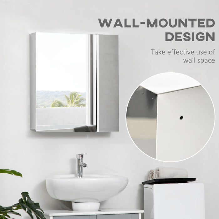 Wall-Mounted Mirror Cabinet - Bathroom Medicine Storage with Hinged Door, Multiple Shelves - Ideal for Organizing Toiletries and Laundry Essentials