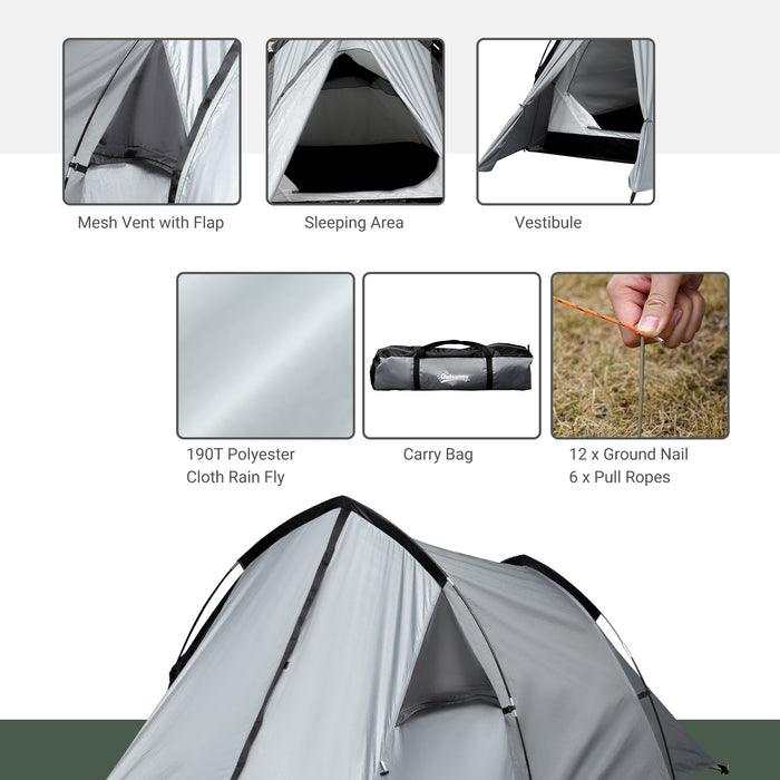 Double Layer Dome Camping Tent - 1-2 Person Weatherproof Backpacking Shelter with Vestibule Windows - Ideal for Fishing, Hiking and Lightweight Travel
