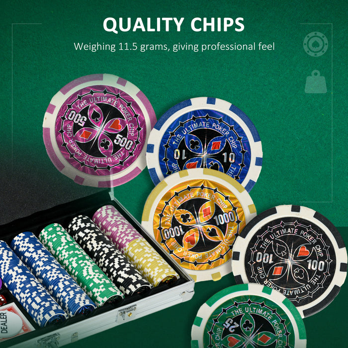 Complete Poker Chip Bundle - 500-Piece Set with Playing Mat, Dual Card Decks, Dealer Button & 5 Dice - Ideal for Casino Nights & Family Game Gatherings