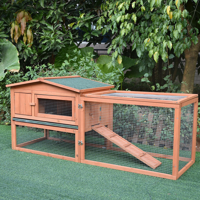 Deluxe Bunny Hutch - 2-Tier Wooden Rabbit Cage with Outdoor Run, Chicken Coop Extension - Spacious Pet Shelter for Garden or Backyard, 158x58x68cm