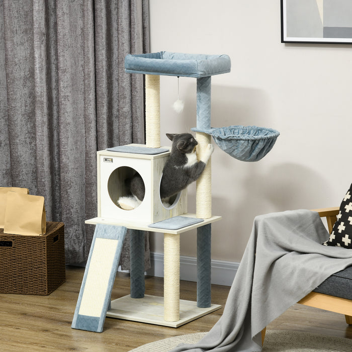 Cat Mansion Deluxe 114cm - Indoor Feline Play Tower with Scratch Posts, Cozy Hammock & Bed - Entertainment and Relaxation Hub for Cats