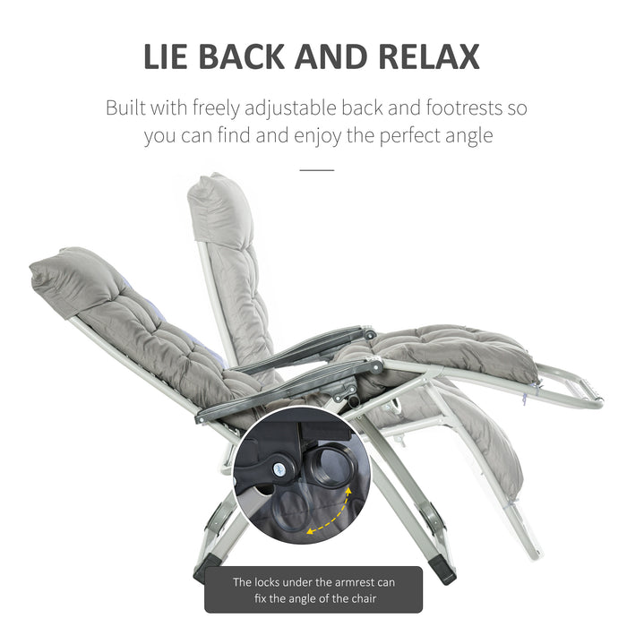 Zero Gravity Chair Set with Cushions - 2-Piece Folding Reclining Sun Lounger for Gardens - Comfortable Outdoor Relaxation with Headrest in Dark Grey