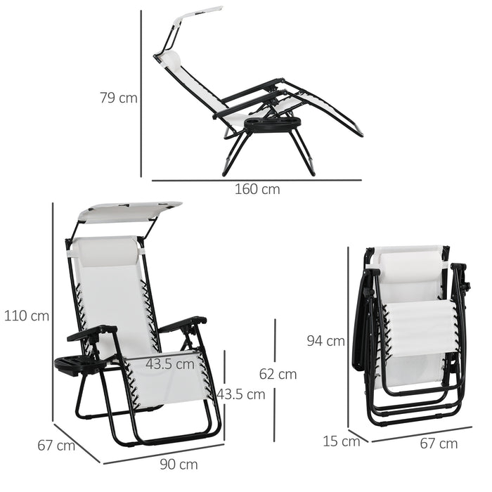 Zero Gravity Patio Recliner - Sun Lounger Deck Chair with Cup Holder and Canopy Shade, Folding Design - Perfect for Outdoor Relaxation in White