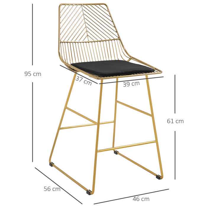 Modern Gold Wire Metal Bar Stools, Set of 2 - Counter Height Chairs for Kitchen and Bar - Stylish Seating Solution for Home Entertainment Areas
