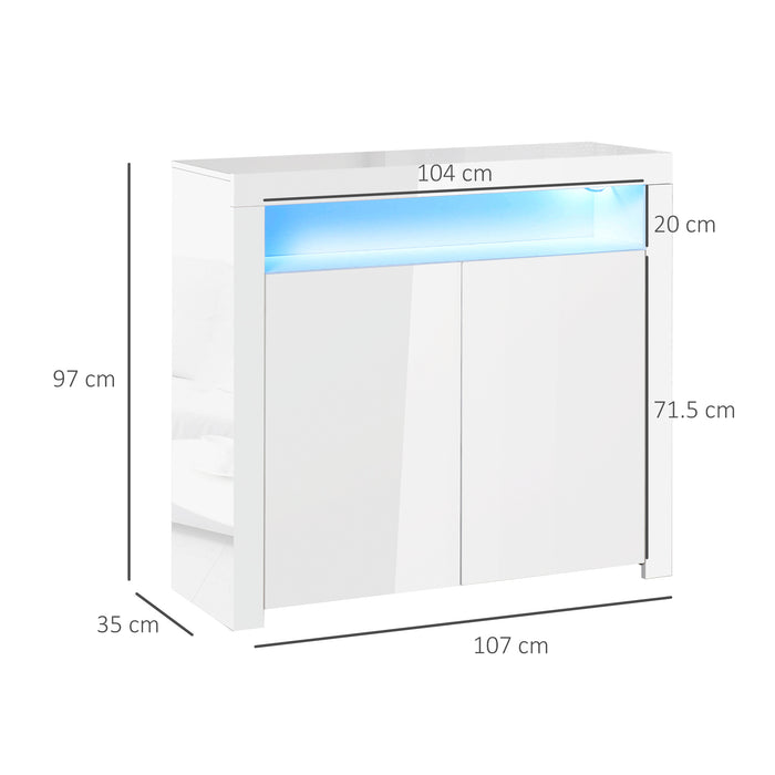 High Gloss White LED Sideboard - Contemporary Buffet Console with RGB Lighting - Stylish Storage for Dining Room, Entryway, Living Spaces