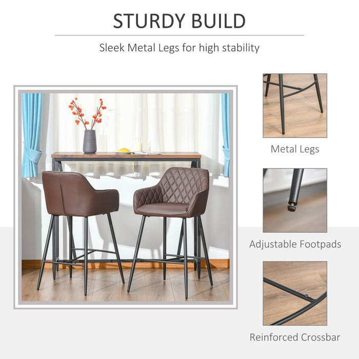 Retro PU Leather Bar Stools, Set of 2 - Comfortable Backrest and Metal Frame with Footrest - Stylish Seating for Home Dining and Kitchen Areas