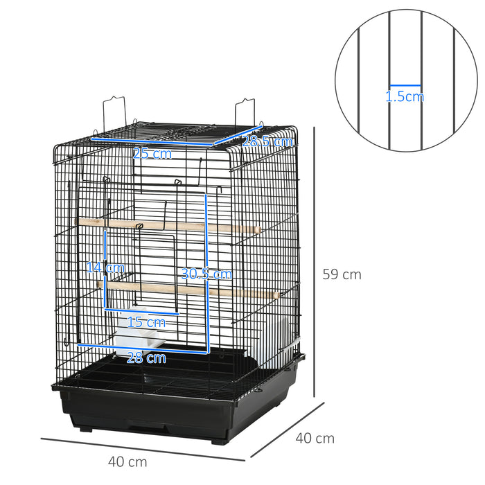 Steel Bird Cage with Open Top - Includes Stand, Removable Tray, Handles, Feeding Bowls - Ideal for Parakeet, Finch Owners