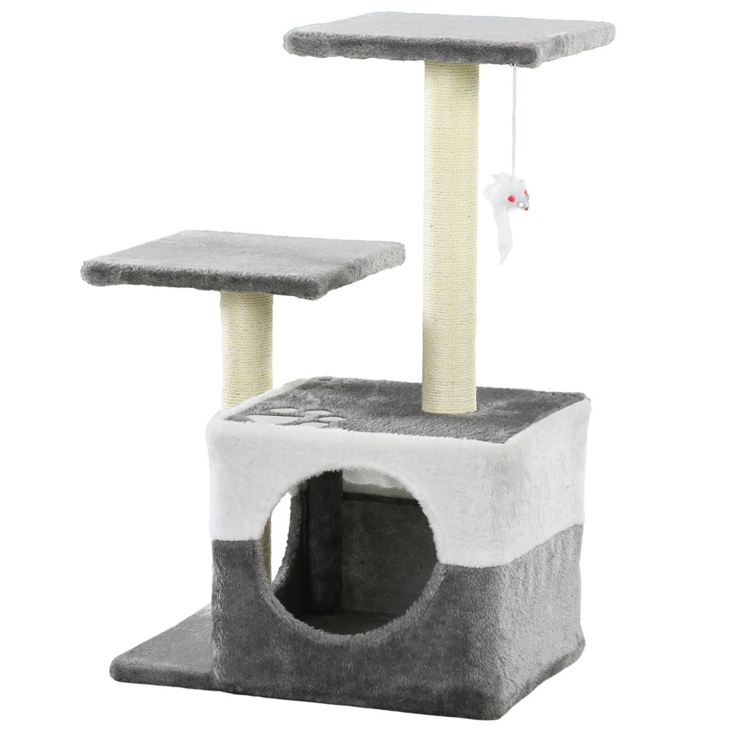 Cat Tower with Durable Sisal Scratching Posts - Plush Condo & Comfy Perches, Playful Toy Mouse Included - Ideal for Kittens and Adult Cats to Climb, Scratch & Lounge