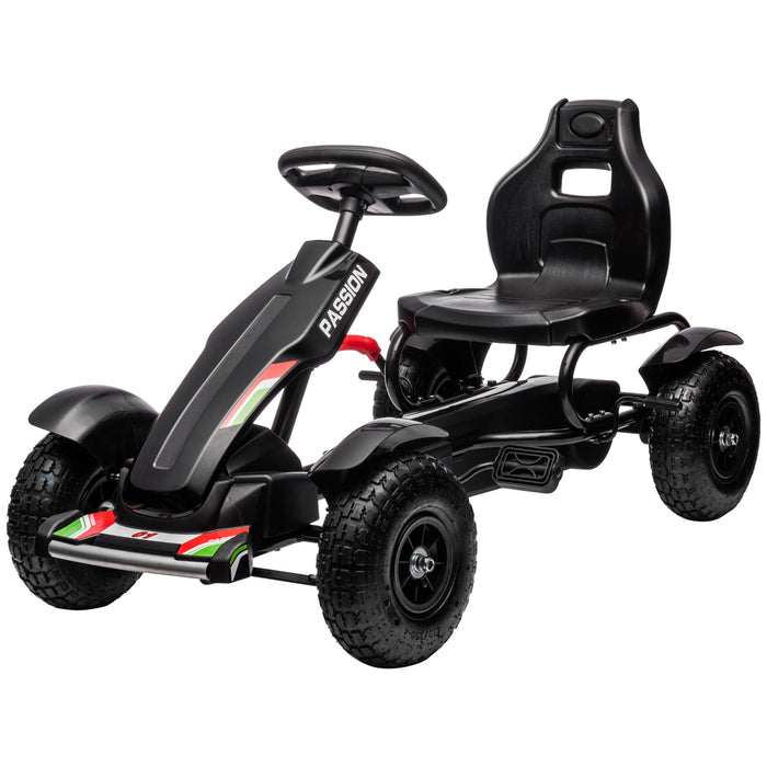 Adjustable Metal Pedal Go-Kart for Kids - Durable Construction with Inflatable Tires, Black - Fun Outdoor Racing Adventure for Young Drivers
