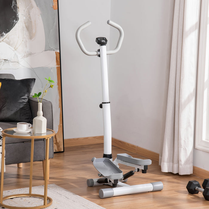 Adjustable Twist Stepper - Aerobic Ab Exercise & Fitness Workout with LCD Screen and Height-Adjustable Handlebars - Ideal for Home Gym Cardio Training, White