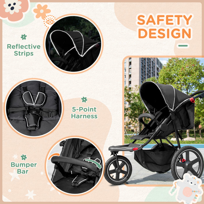Lightweight Foldable Running Baby Stroller - Three-Wheeler with Adjustable Reclining Seat and Sun Canopy - Easy Maneuverability for Active Parents