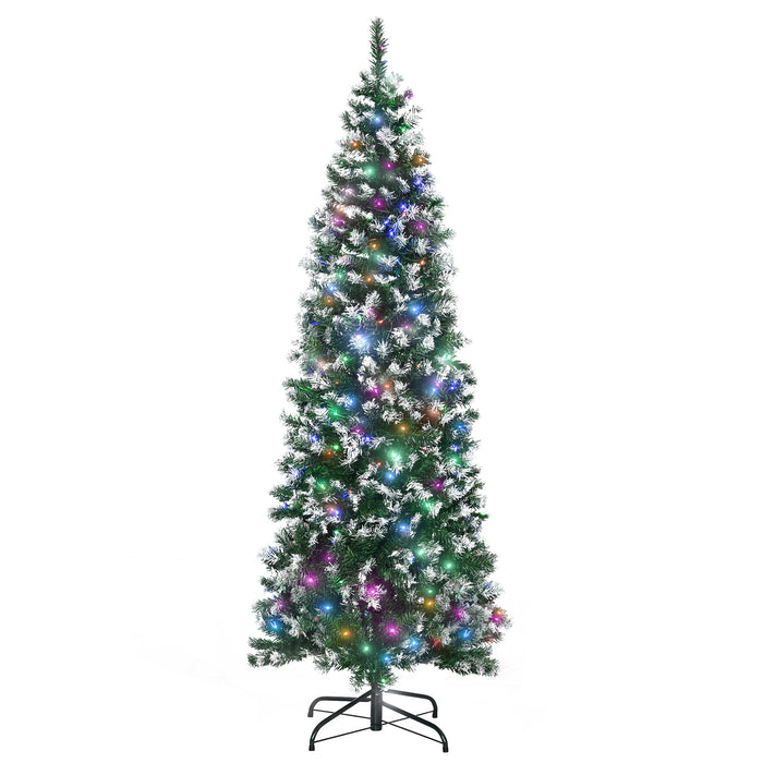 Slim Artificial Christmas Tree with Realistic Branches - 6-Foot Pre-Lit Pencil Design with 300 Colorful LEDs & 618 Tips - Perfect Xmas Decoration for Space-Saving Festivity