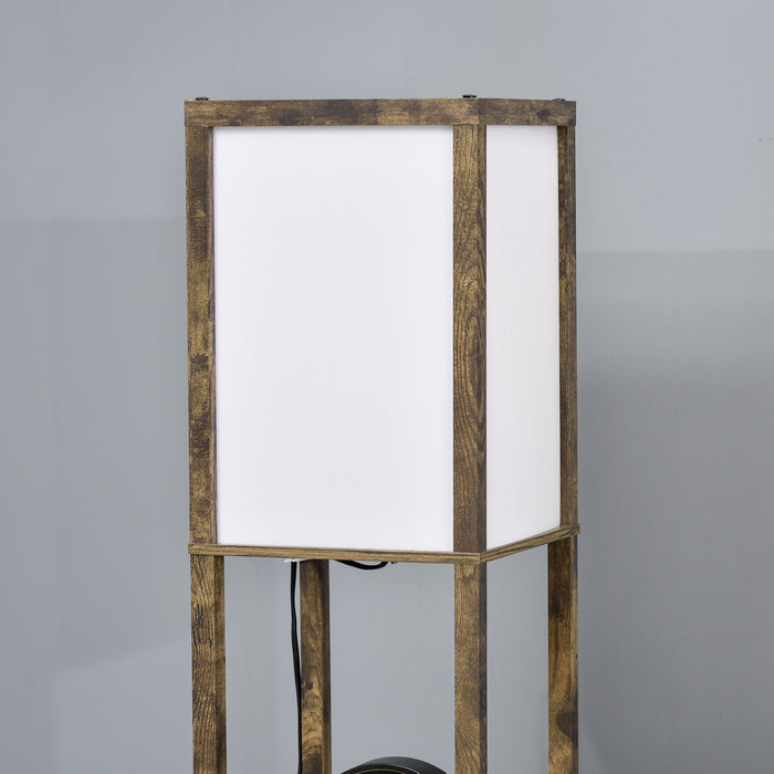 4-Tier Storage Shelf Floor Lamp - Rustic Brown Standing Light with Reading Lamp - Ideal for Living Room, Bedroom, Office Illumination & Organization