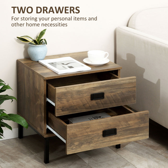 Vintage Style Nightstand - 2-Drawer End Table with Durable Metal Frame - Ideal for Bedroom and Living Room Essentials