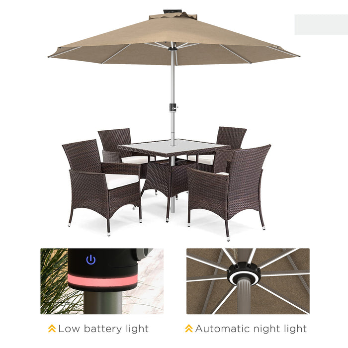 LED Illuminated Patio Umbrella - Solar & USB Powered with 4 Lighting Modes for Outdoor Ambiance - Ideal for Deck, Garden, and Nighttime Gatherings