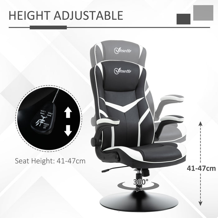 Ergonomic Gaming Chair - Adjustable Height Swivel Home Office Computer Desk Chair with Pedestal Base, Black & White PVC Leather - Comfortable Seating for Gamers and Professionals