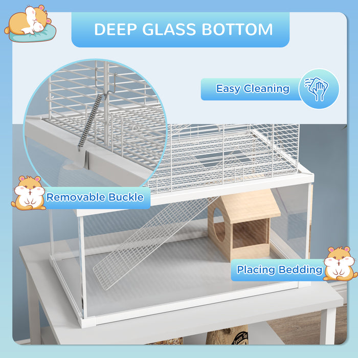 Deep-Bottom Glass Gerbil & Dwarf Hamster Cage - Includes Ramps, Platforms, Hut, Exercise Wheel, Water Bottle - Ideal Pet Habitat for Small Rodents