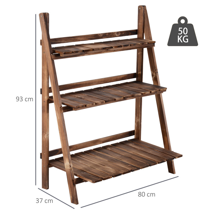 3-Tier Wooden Plant Stand - Foldable Flower Pot Display Ladder, Garden Planter Storage Shelves - Ideal for Gardeners and Herb Organization