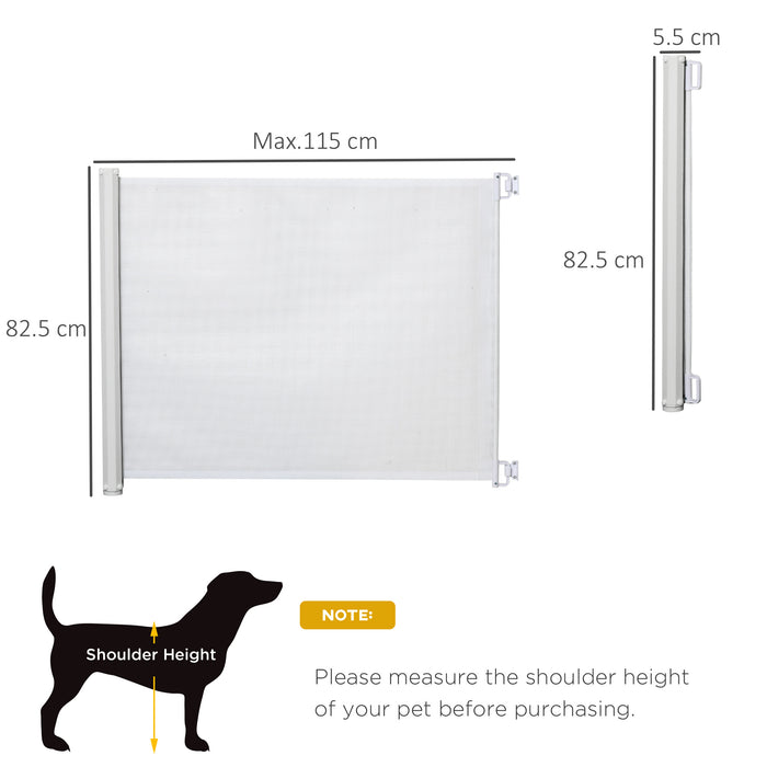Retractable Stair Gate - 115 x 82.5 cm White Dog Pet Barrier for Doorways, Stairs, and Hallways - Ideal Safety Solution for Home Pets