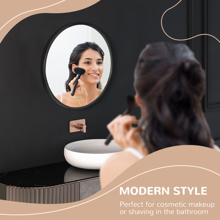 Aluminium-Framed Round Mirror - Contemporary Black Wall-Mounted Makeup Mirror for Bathroom or Living Room - Stylish Decor Enhancing Visual Space for Homes