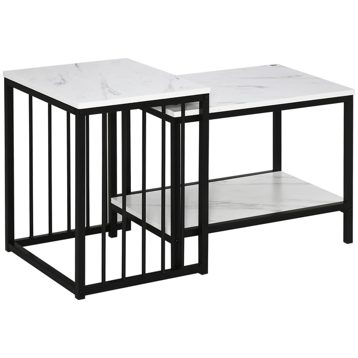 Marble-Effect Coffee Table Duo - Contemporary Nesting Design with Steel Frame for Living Space - Elegant White & Black Tables for Home or Office Décor