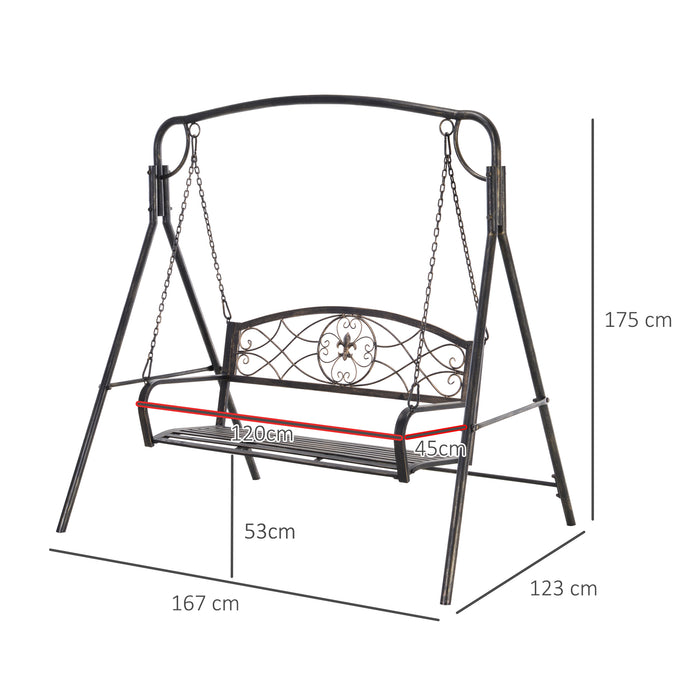 2-Seater Metal Garden Swing Chair - Modern Outdoor Sling Bench in Black - Elegant Seating for Patio or Yard