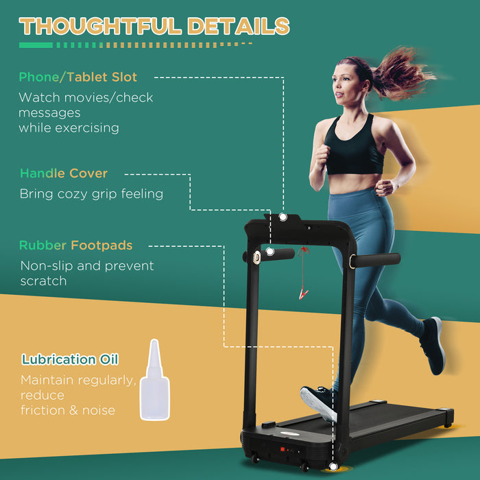 600W Motorized Treadmill with 12 Programs - High-Speed 10km/h, Safety Button, LCD Display, Foldable Design with Portable Wheels - Ideal for Home and Office Cardio Workouts